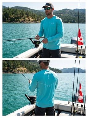 HUK Pursuit Vented Performance Long Sleeve Fishing Shirt Aqua Blue UPF SIZE XL